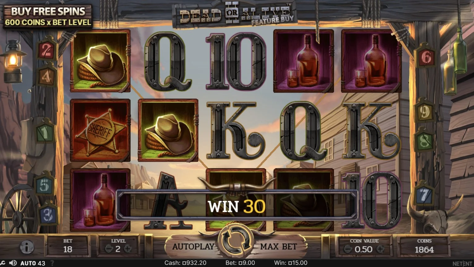 Dead or Alive 2 slotu — kovboy papağı simvolları ilə WIN 30 qazancı